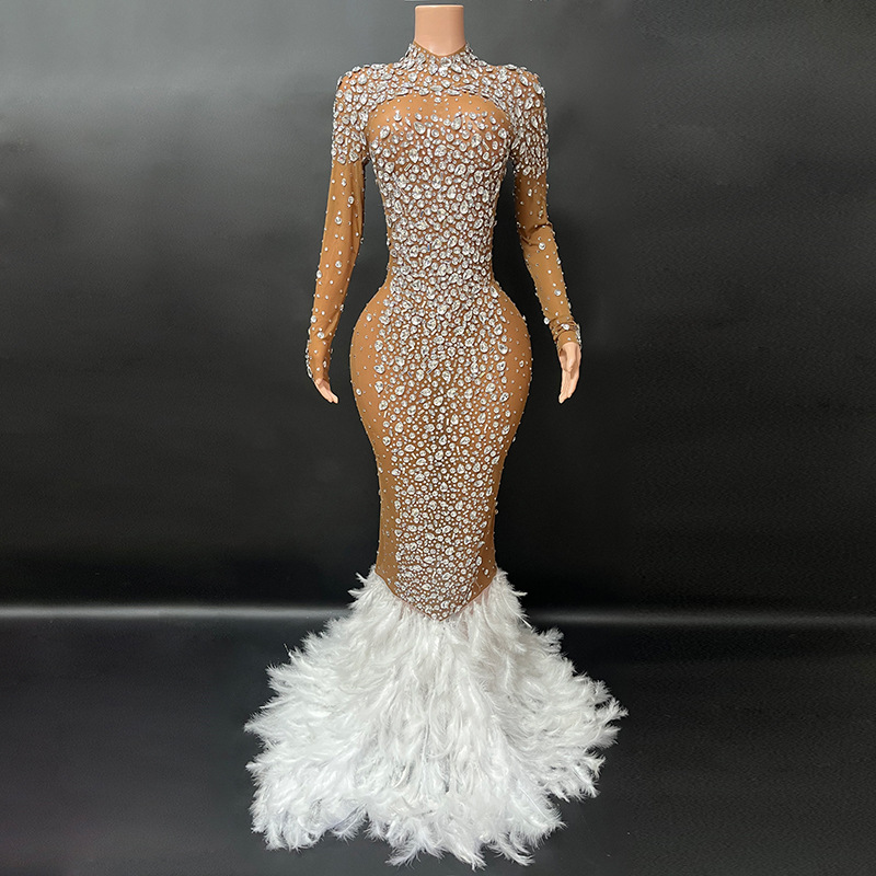 Photography Wedding - Nieuwe Sprankelende Trouwjurk Veren Lange Jurk