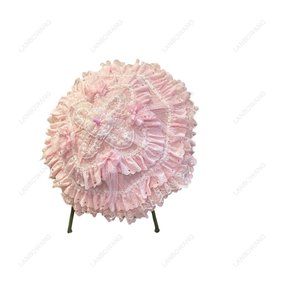 Photography Wedding - Handgemaakte roze bloemenhart kant parasol mini