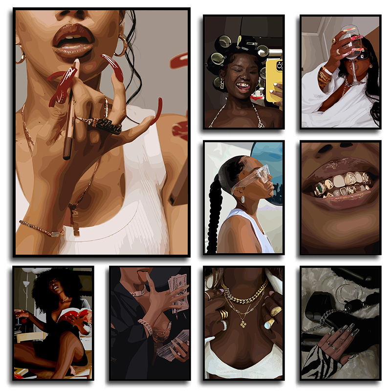 Photography Fashion - Moderne Afro-Amerikaanse zwarte vrouw modeportret posters